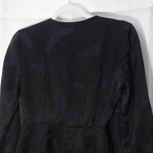 H&M Wrap Dress Women 4 Short Long Sleeve Satin Bird Print Black - Picture 14 of 15